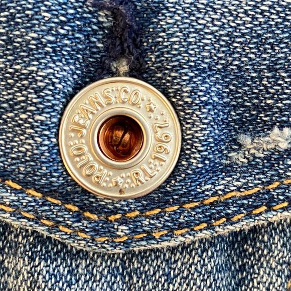 Ralph Lauren Polo Jeans Distressed Rocker Denim Trucker Ripped Y2K Jean Jacket-M - Picture 3 of 14